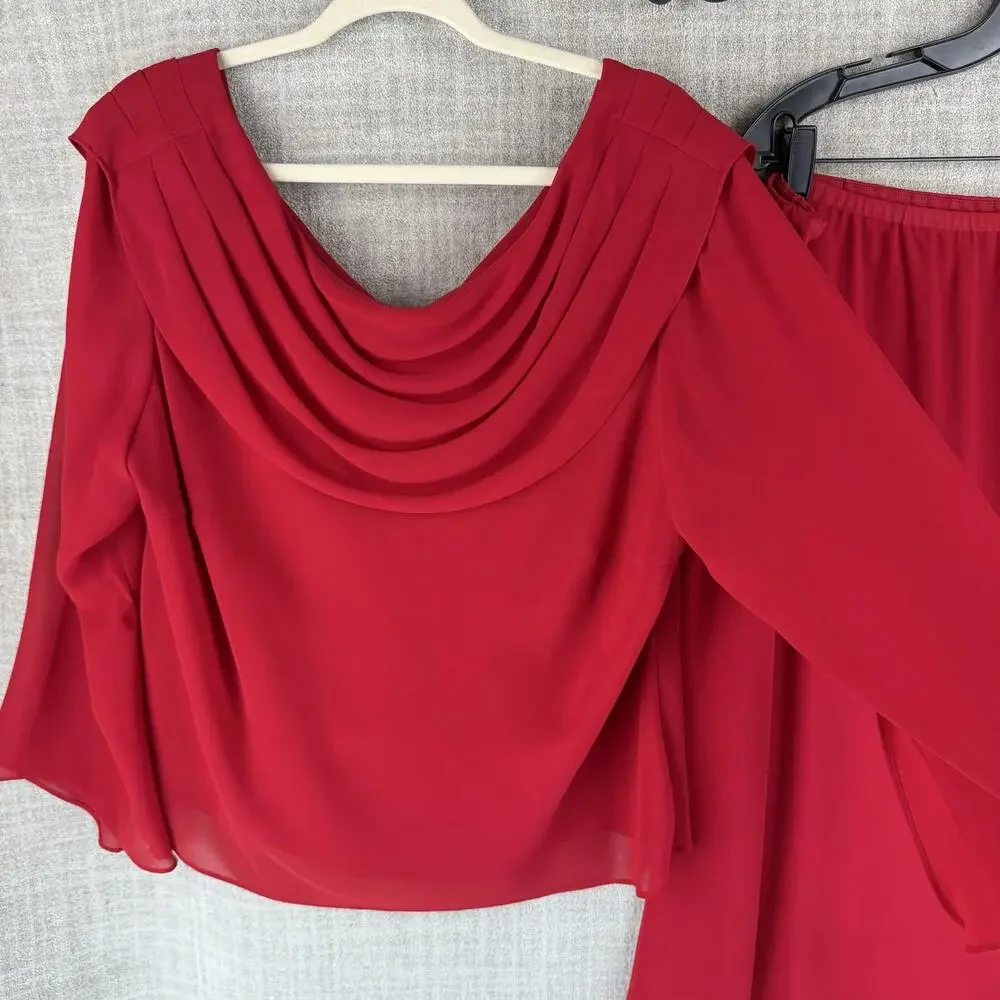 Dana Kay Skirt Suit Womens 18W Red 2 Piece Lined Chiffon Relaxed Formal